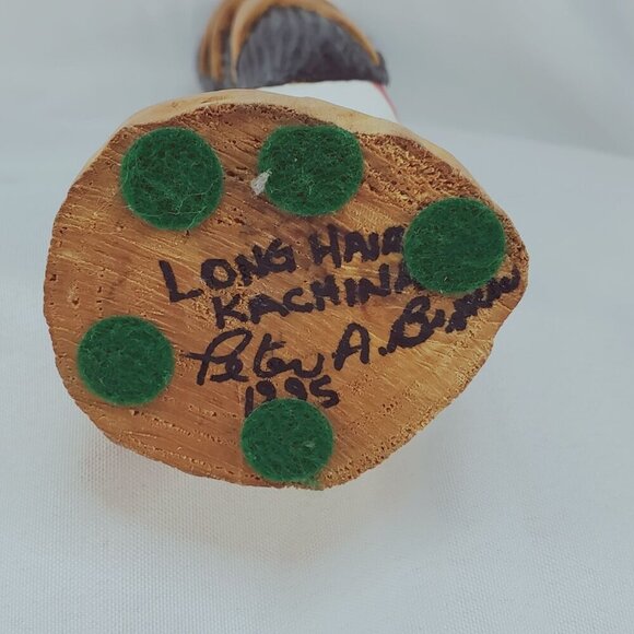 Vintage Hand-Carved Wood Long Hair Hopi Kachina Doll 1995 11" Tall Signed dated - Picture 9 of 16